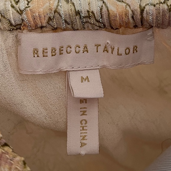 REBECCA TAYLOR Sleeveless Lined Pullover Blouse Ruffle Floral Crinkle Metallic - Picture 11 of 16